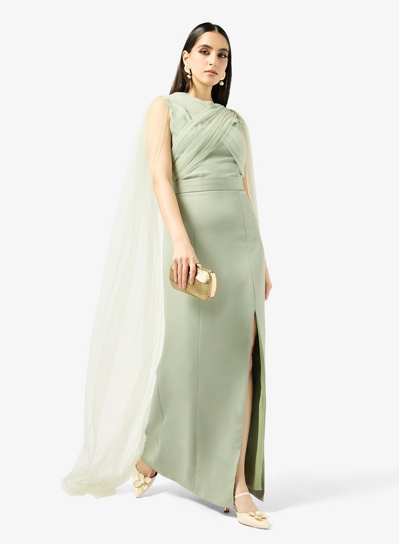 Iyra Mesh Detail Draped Dress - Image 4